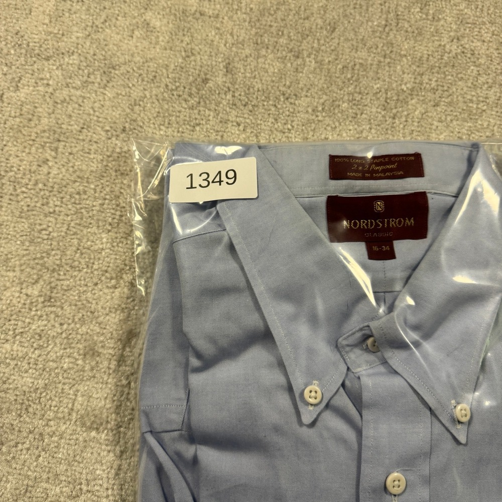 Nordstrom Dress Shirt Mens 16-34 Blue Classic Pinpoint Oxford Button Down Cotton - Picture 7 of 7
